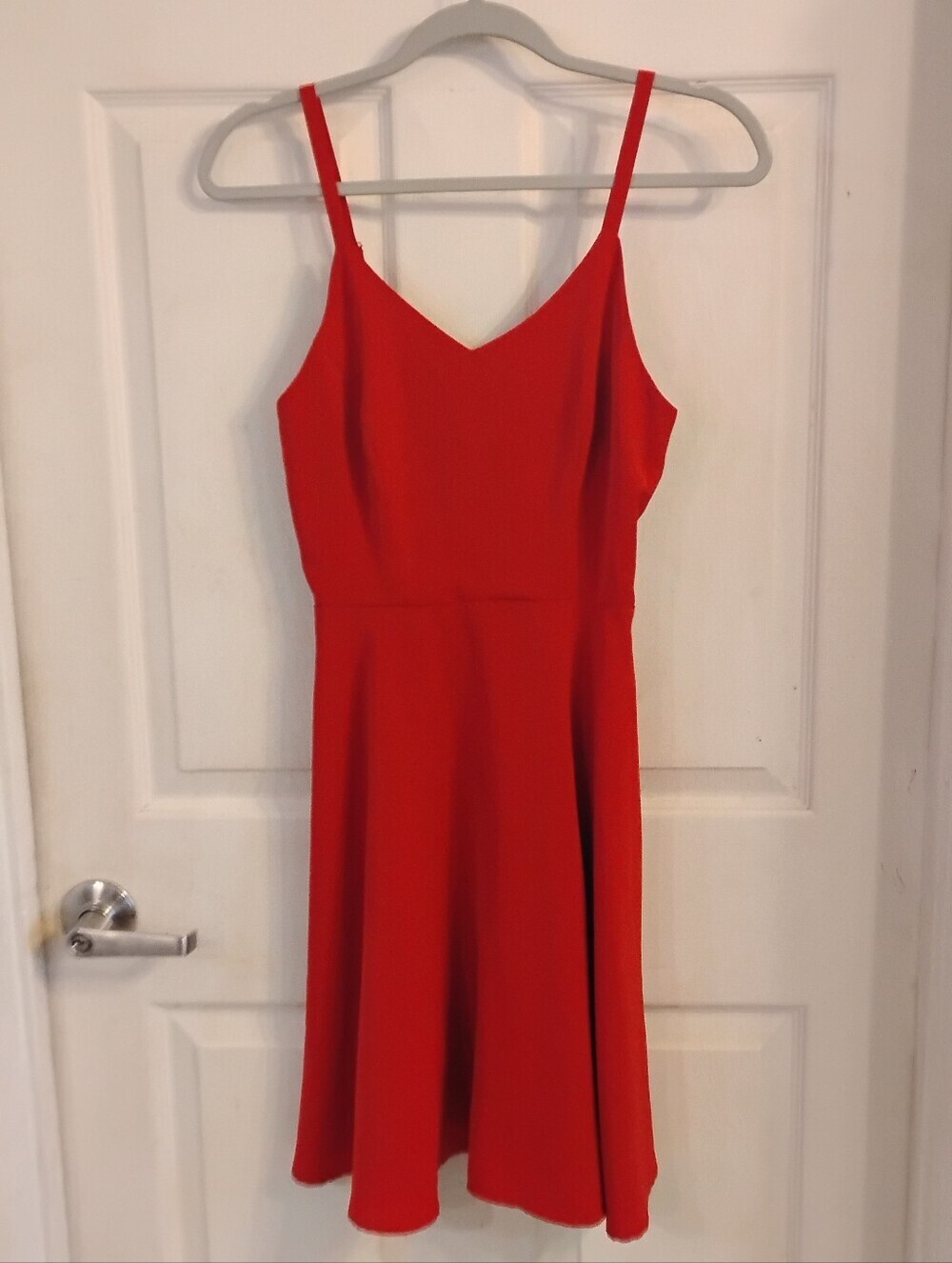 GOOBGS Womens Red V-Neck Fit & Flare Midi Dress Size: M